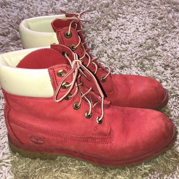 TIMBERLAND PREMIUM 6-INCH WATERPROOF BOOTS red/white genuine leather size 8M​​ - Picture 5 of 11